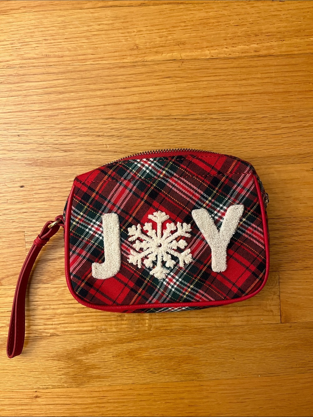 Talbots Red Plaid Wristlet Cosmetic Pouch with Gold Zipper